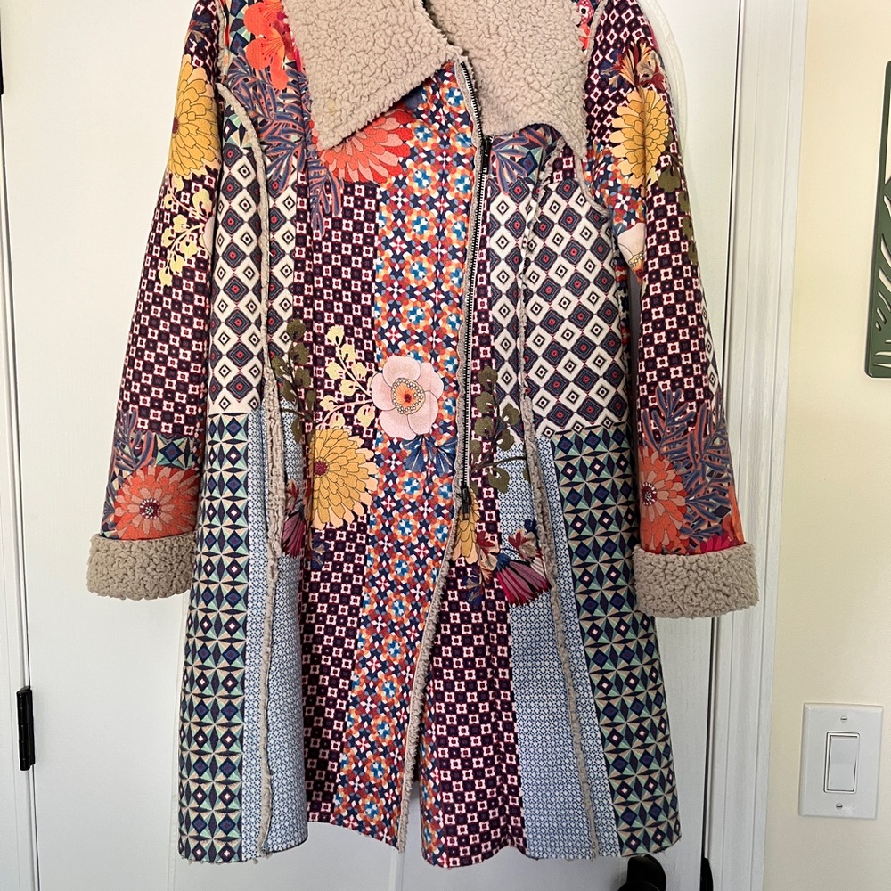 Johnny Was Multicolor Patchwork Teddy Jacket